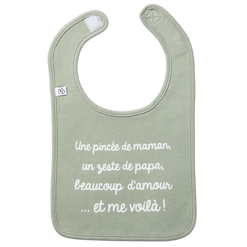 Bavoir "Une pincée de maman..." - Vert de gris