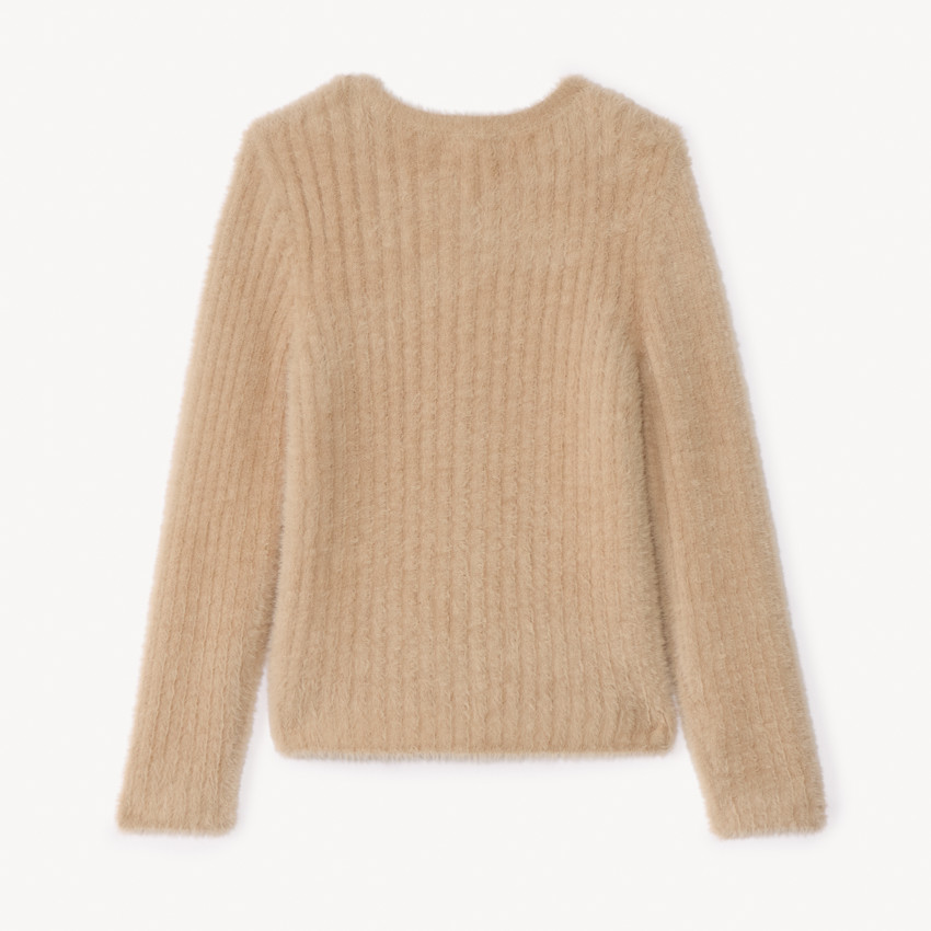 Gilet côtelé en tricot pelucheux pour fille 