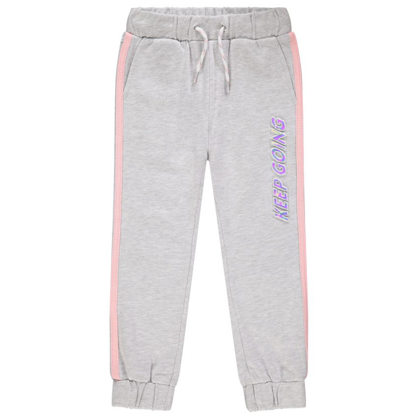 Pantalon en molleton chiné à bandes et inscription en relief 