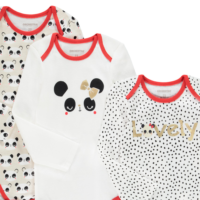 Lot de 5 bodies manches longues print panda pour bébé fille 