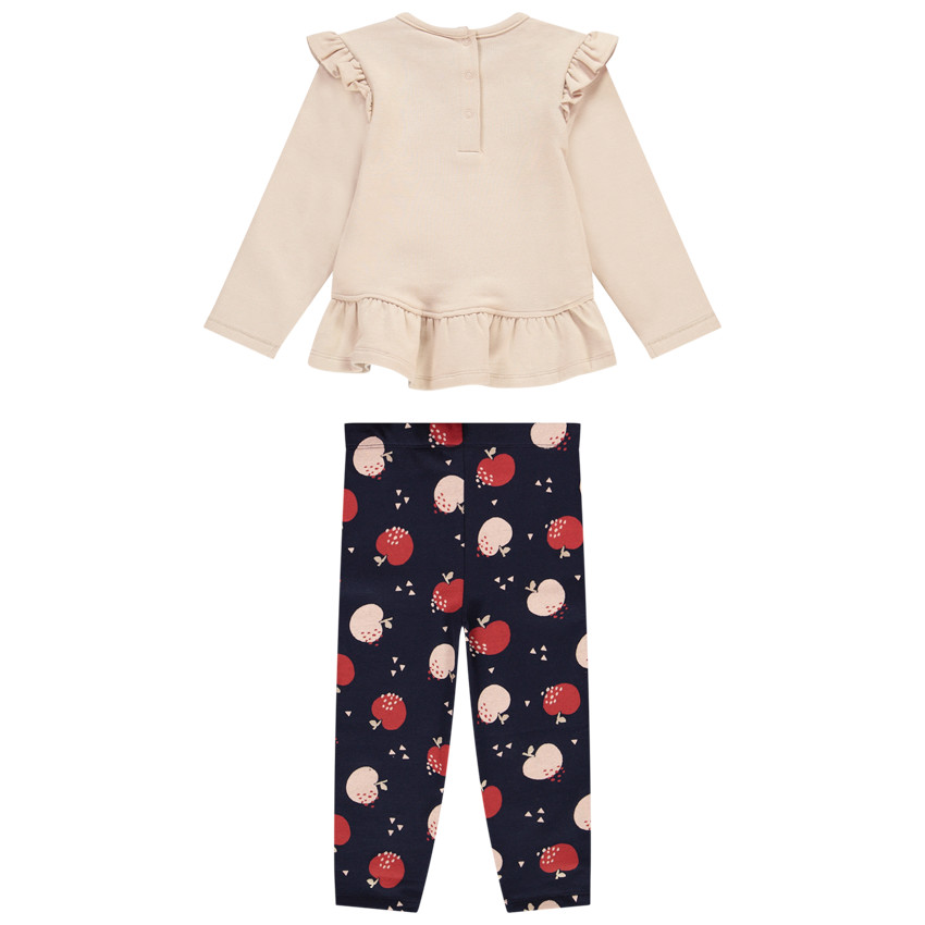 Ensemble t-shirt volanté avec print en sequins + legging imprimé pommes pour bébé fille 