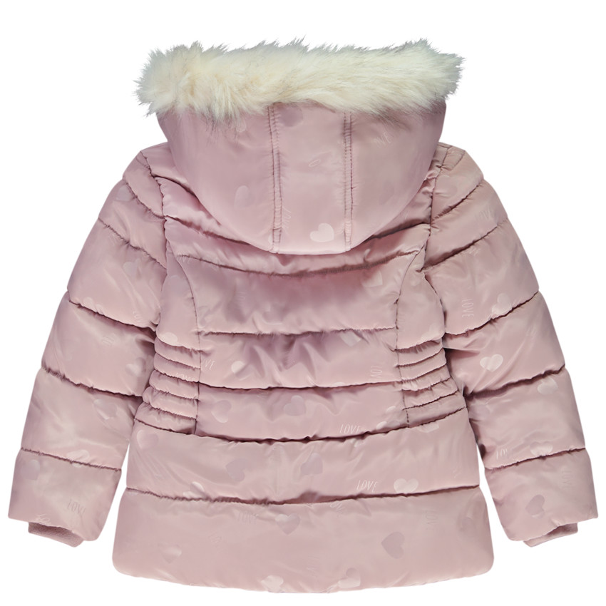 Doudoune longue imprimé cœurs avec fausse fourrure pour fille 