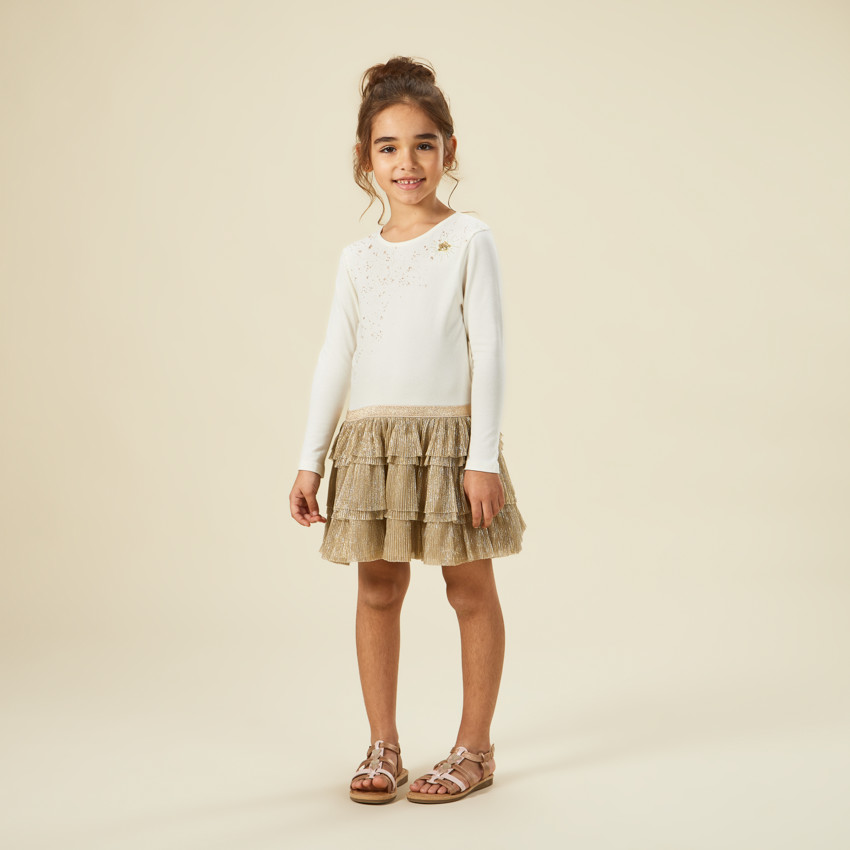 Robe manches longues effet 2 en 1 en tulle plissé pour fille 