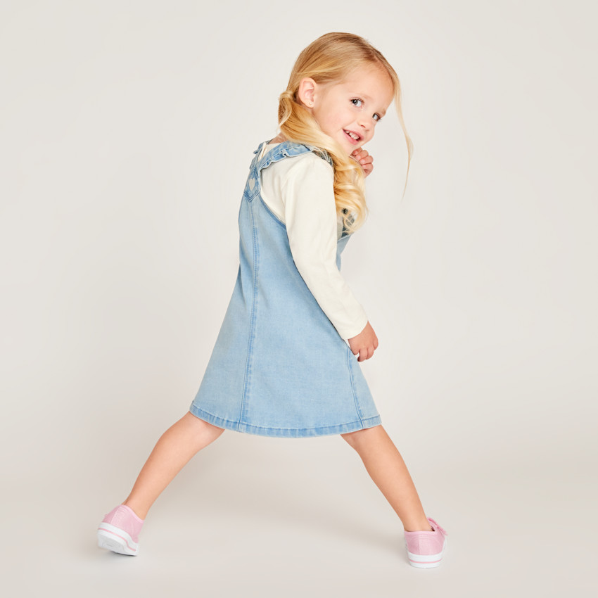 Robe salopette à cœurs dorés pour bébé fille 