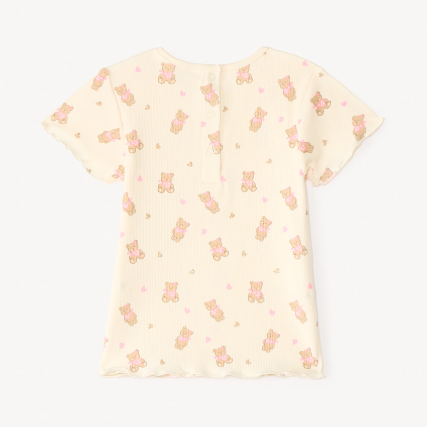 Set de pyjama court 2 pièces t-shirt + short motifs oursons pour bébé fille (finitions différentes selon l'âge) 