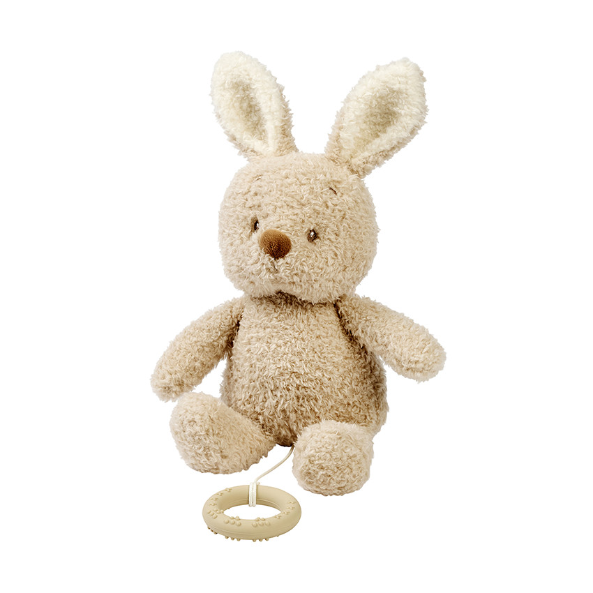 Peluche musicale teddy bébé lapin - Beige - 25cm