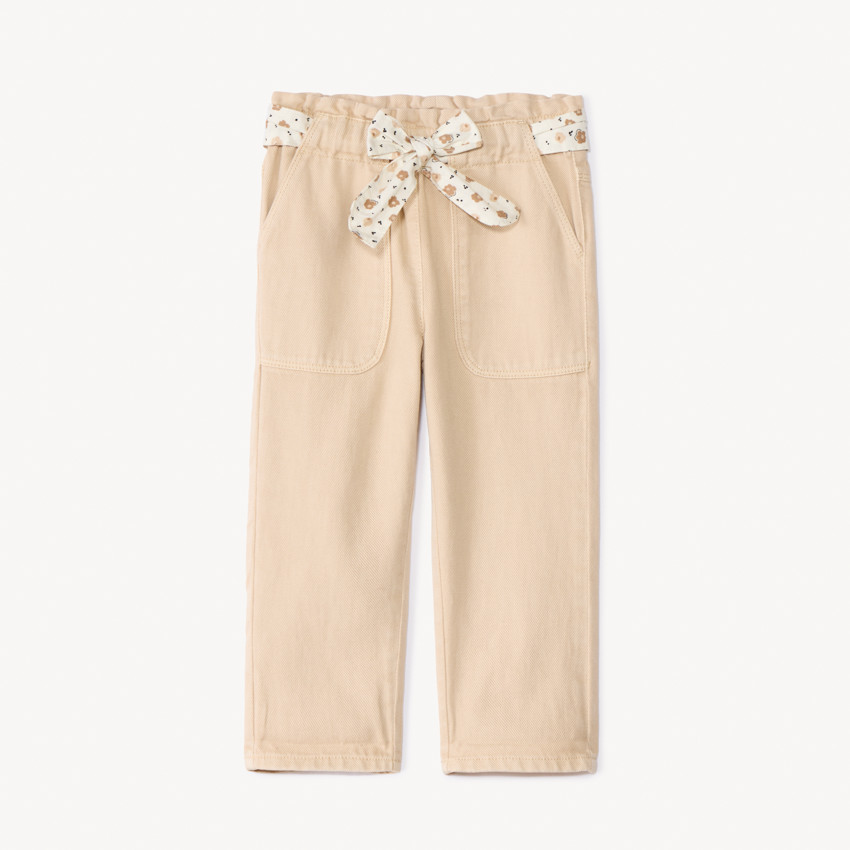 Jean droit avec ceinture fleurie pour bébé fille