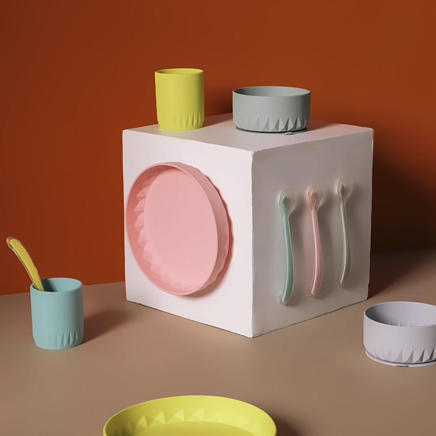 Set repas en silicone Origami 3pcs - Rose 