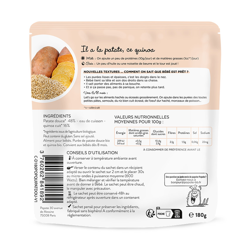 Purée de patate douce et quinoa Bio 180g 