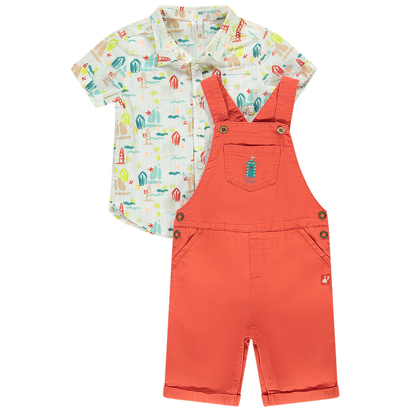 Ensemble salopette unie + chemise pour bébé garçon 