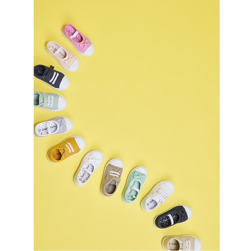 Baskets basses en toile avec lacets élastiques et velcro pour bébé garçon 