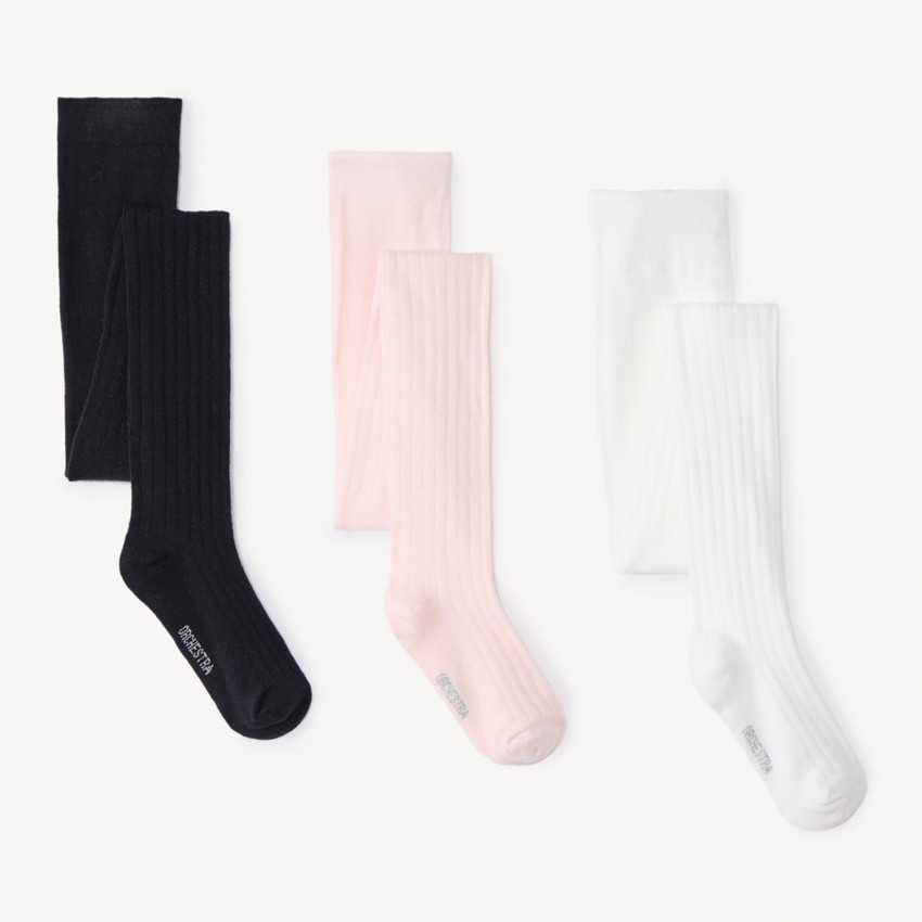 Lot de 3 paires de collants épais en tricot côte pour fille