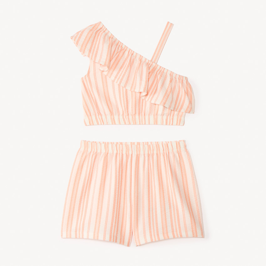 Ensemble court 2 pièces rayés en crêpe pour fille