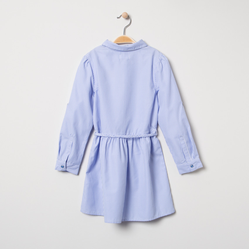 Robe chemise manches longues à rayures verticales all-over 