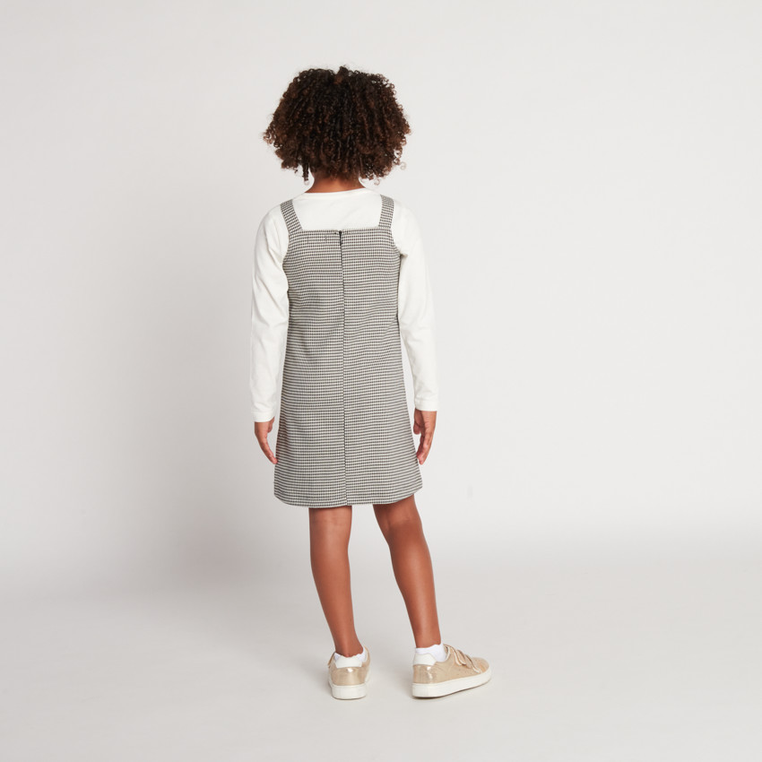 Robe sans manches imprimée pied de poule pour fille 