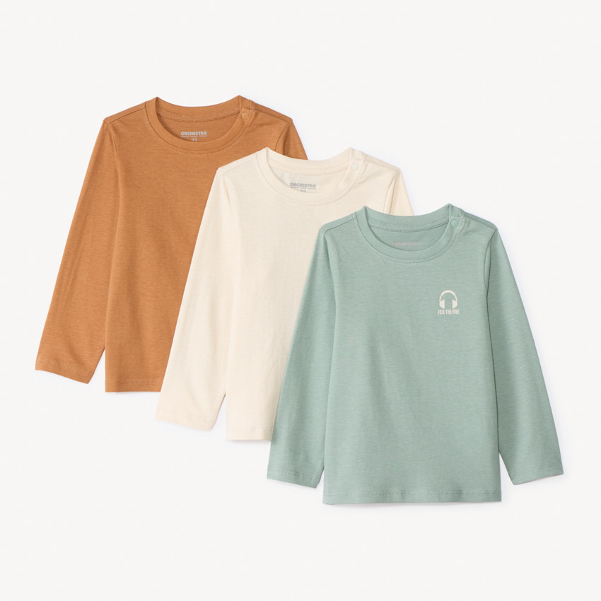 Lot de 3 t-shirts manches longues printé pour bébé garçon - Vert