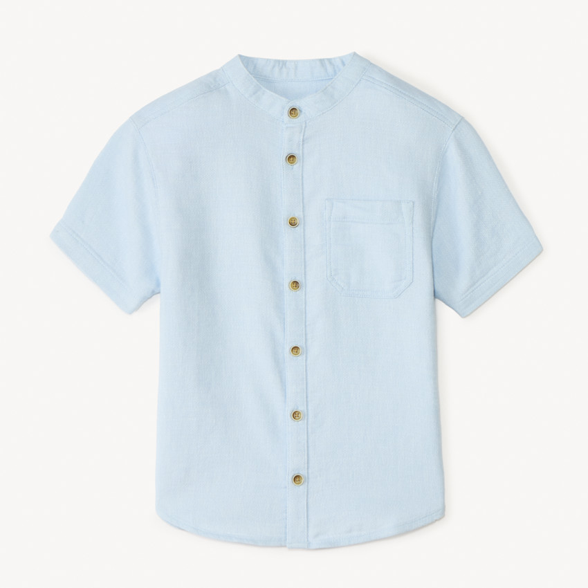 Chemise manches courtes col mao en toile pour garçon 