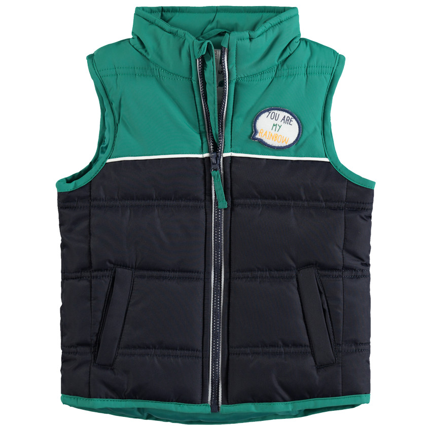 Doudoune sans manches matelassée bicolore avec badge patché 