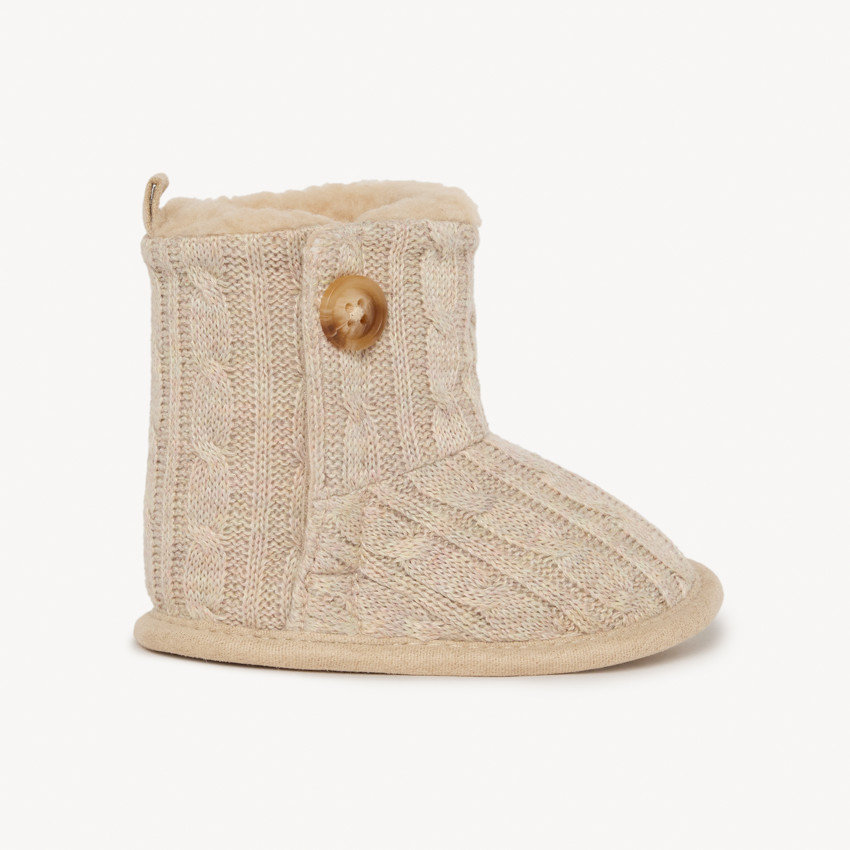 Chaussons bottes fourrés en tricot avec bouton pour bébé 