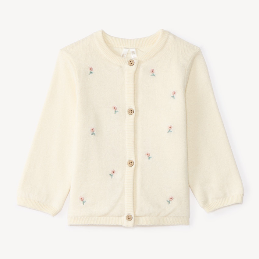 Gilet tricot bébé fille à fleurs brodées 