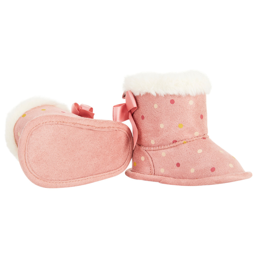 Bottines souples à fausse fourrure et imprimé pois pour bébé fille 