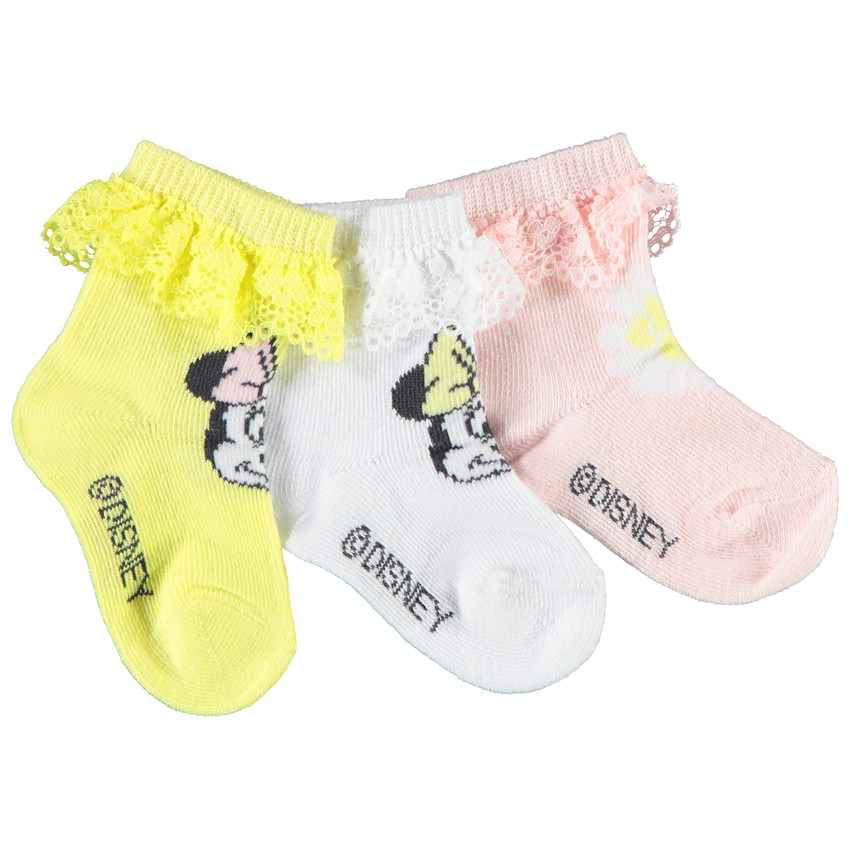 Lot de 3 paires de chaussettes Minnie Disney à dentelle pour bébé fille