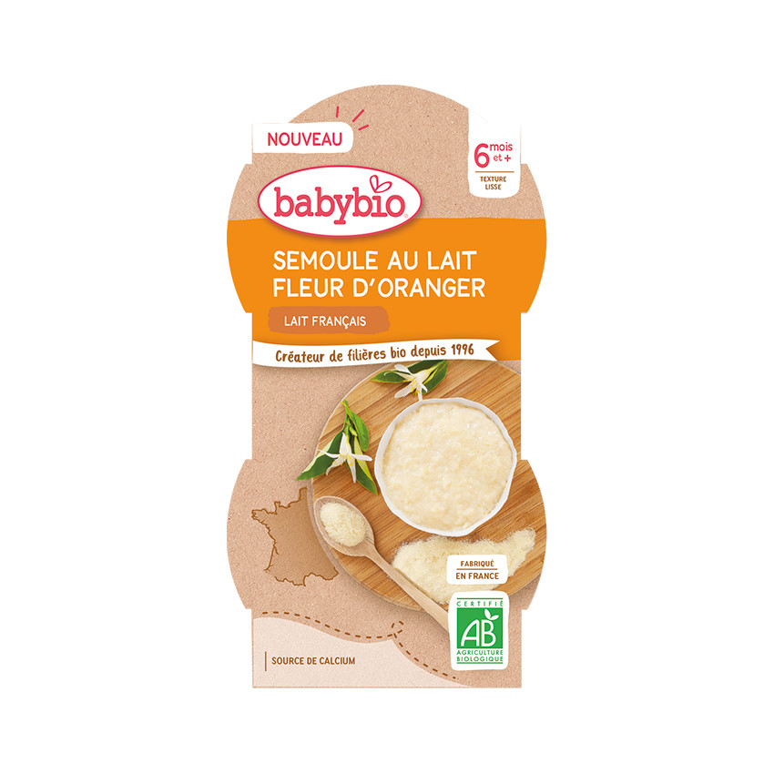 Lot de 2 bols de semoule au lait et fleur d'oranger - 2 x 100 g 