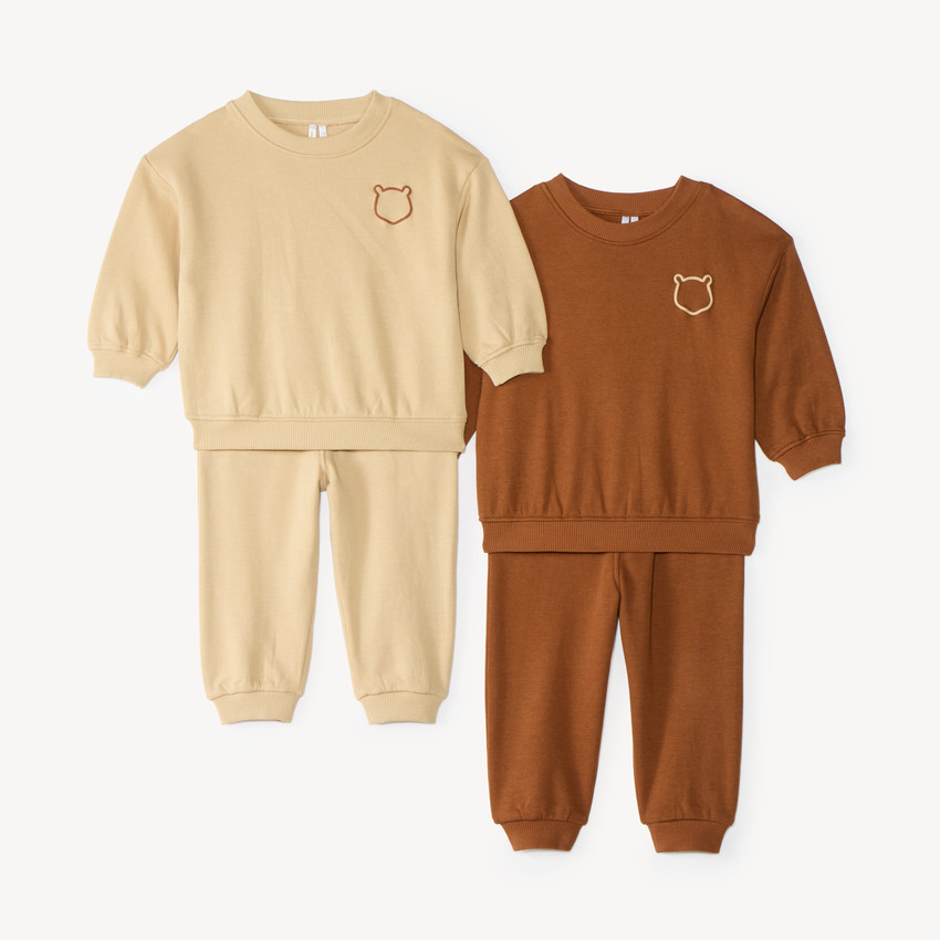 Lot de 2 ensembles de jogging bébé en molleton broderie ourson 