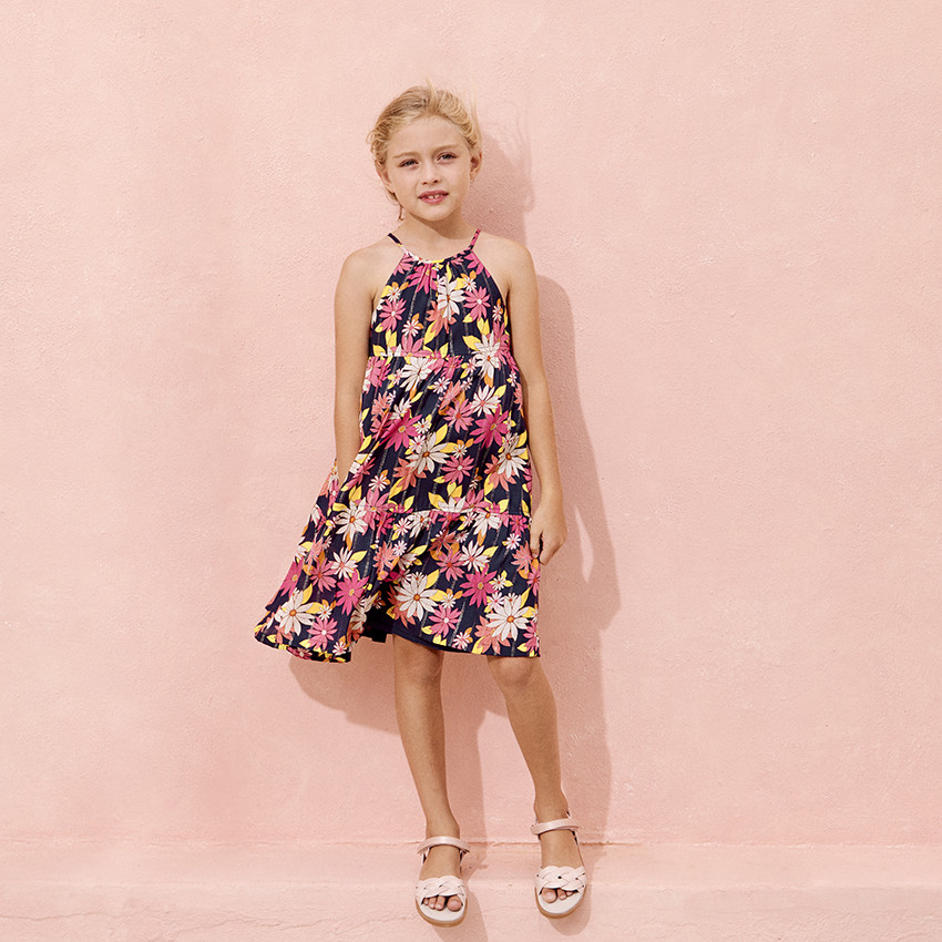 Robe à fines bretelles imprimé floral avec dos ouvert pour fille 