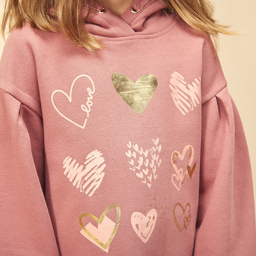 Robe en molleton avec manches bouffantes et print coeurs pour fille 