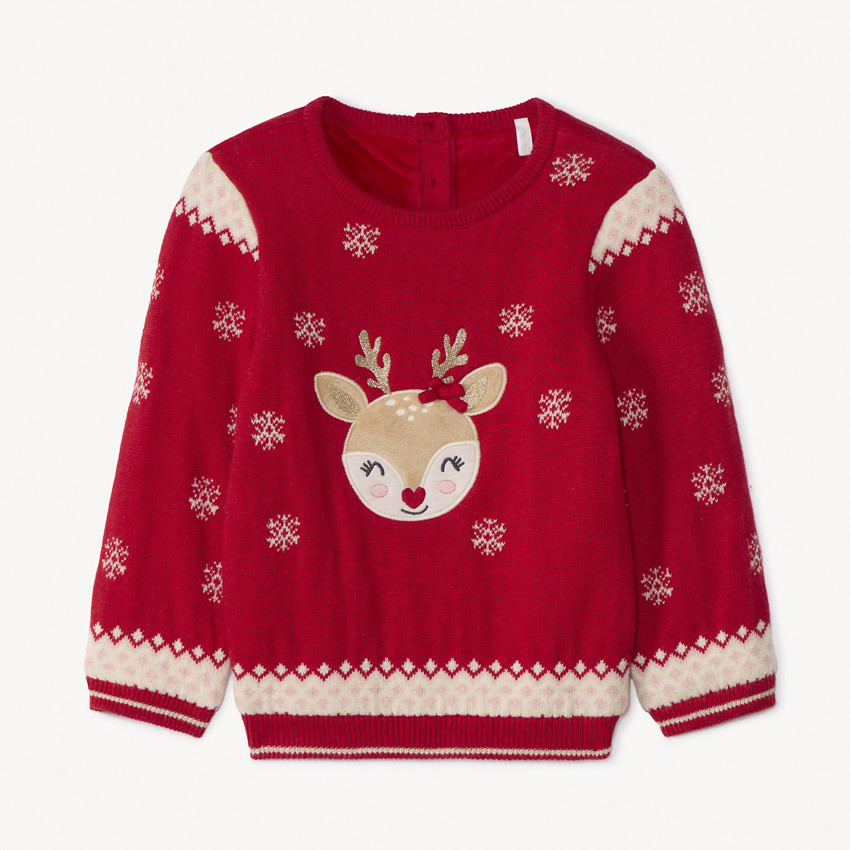 Pull de Noël en tricot jacquard doublé pour bébé fille