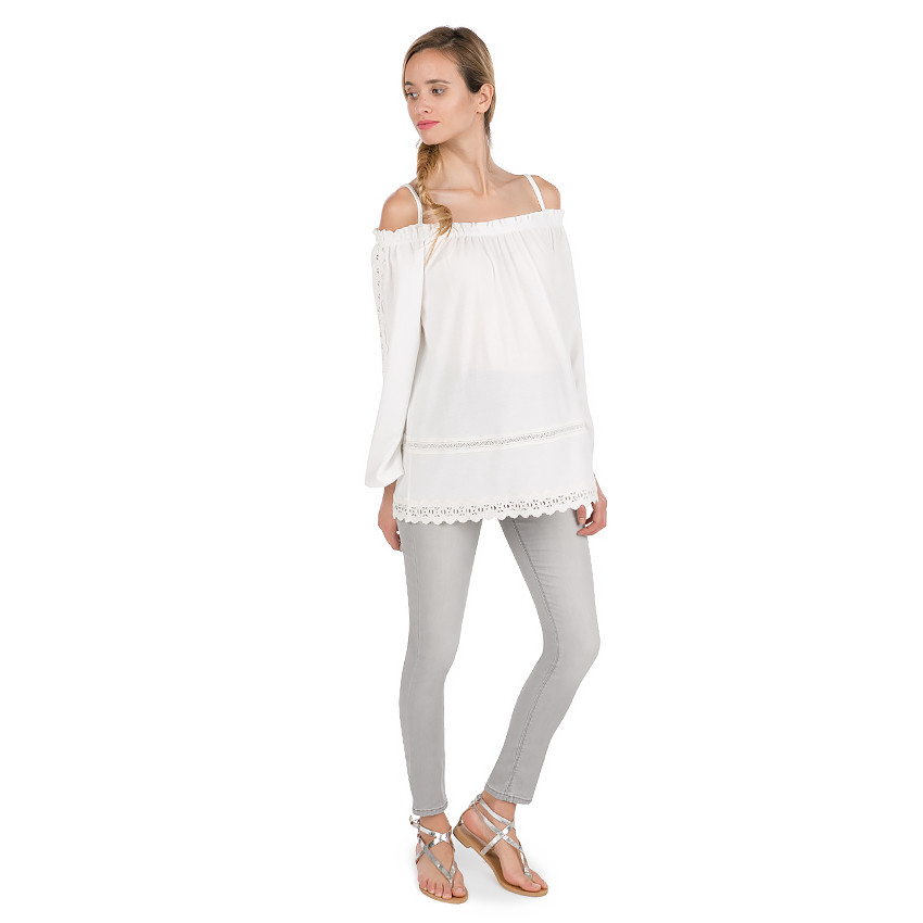 Top de grossesse à épaules ajourées et détails en dentelle 