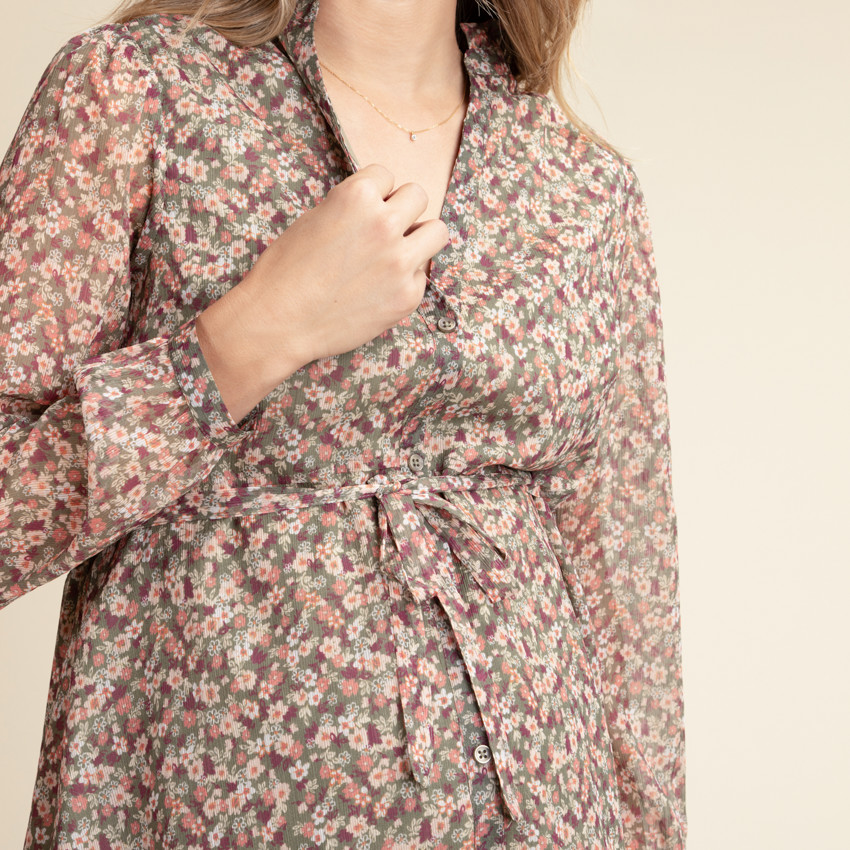 Chemise d'allaitement en voile de coton imprimé fleuri  