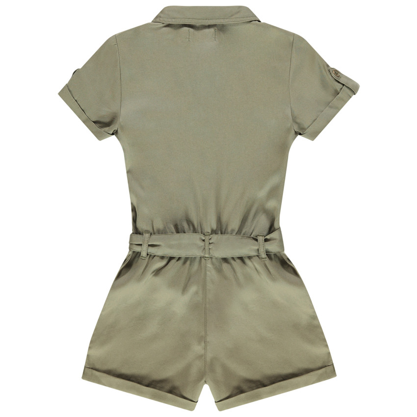 Combishort kaki à poche et fleur brodée 