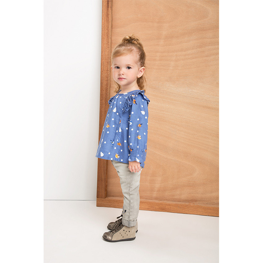 Tunique fluide à volants imprimée oiseaux 