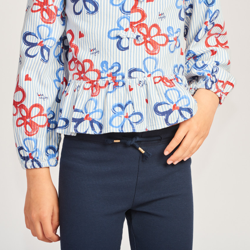 Tunique manches longues rayée et imprimée fleurs pour fille 