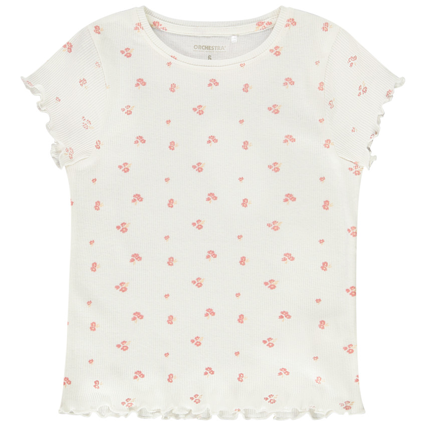 T-shirt manches courtes côtelé imprimé fantaisie pour fille