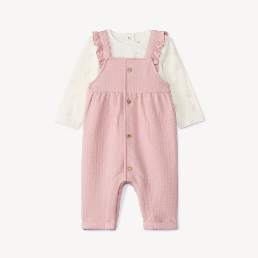 Ensemble 2 pièces avec salopette pointelle pour bébé fille