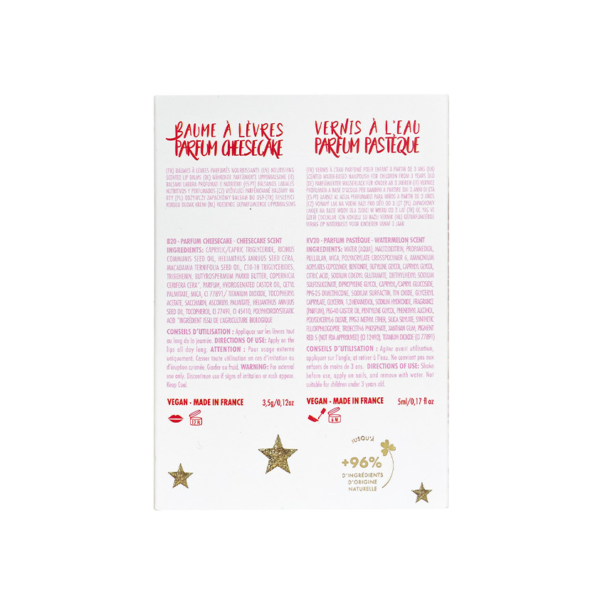 Coffret duo Noël baume à lèvres parfum cheesecake + vernis rose pastèque 