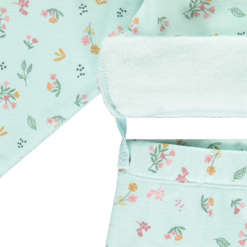 Pyjama 2 pièces imprimé fleurs pour bébé fille avec finitions différentes selon l'âge 