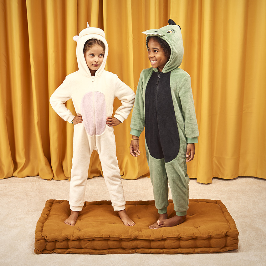 Pyjama Combinaison Dinosaure/Crocodile Pour Bébé Et Enfant - Zippé Polaire Chaud - Sans Pieds - Taille 3 Mois à 5 Ans