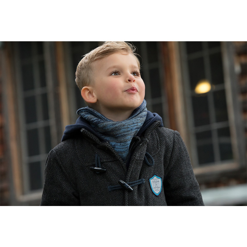 Duffle coat en drap de laine à chevrons avec capuche molleton 