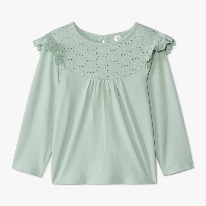 T-shirt manches longues uni à col marin brodé pour bébé fille