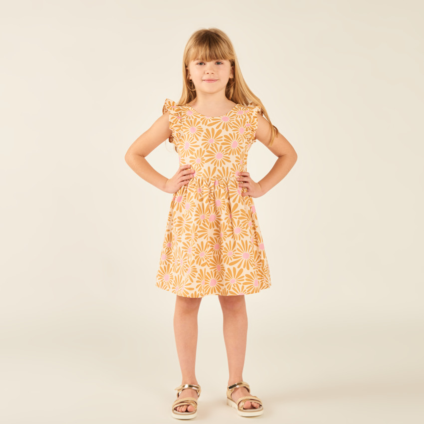 Robe manches courtes imprimée fleurie à dos nu pour fille 