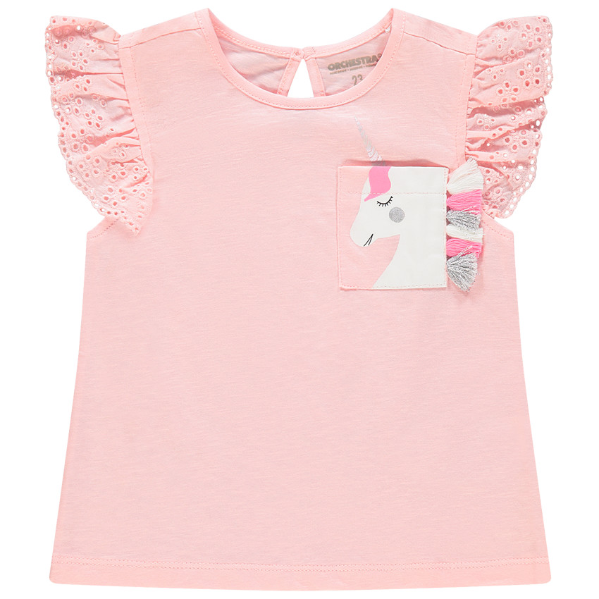 T-shirt à manches courtes volantées et poche imprimée