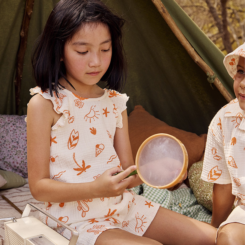 Combishort en tetra imprimé fantaisie vacances pour fille 