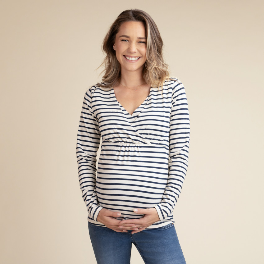 T-shirt manches longues rayé de grossesse et d'allaitement