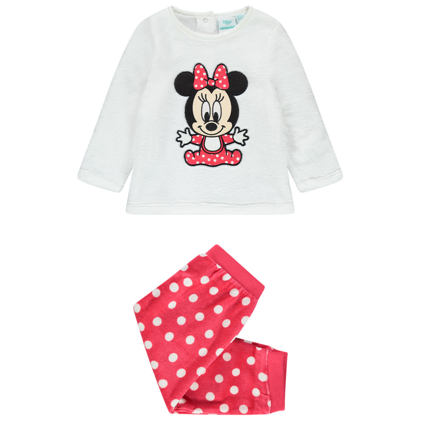 Pyjama en velours broderie Minnie Disney à pois pour bébé fille 