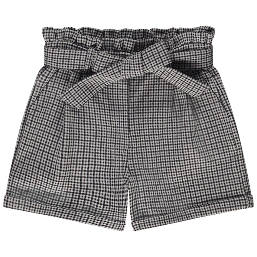 Short à carreaux avec ceinture pour fille 