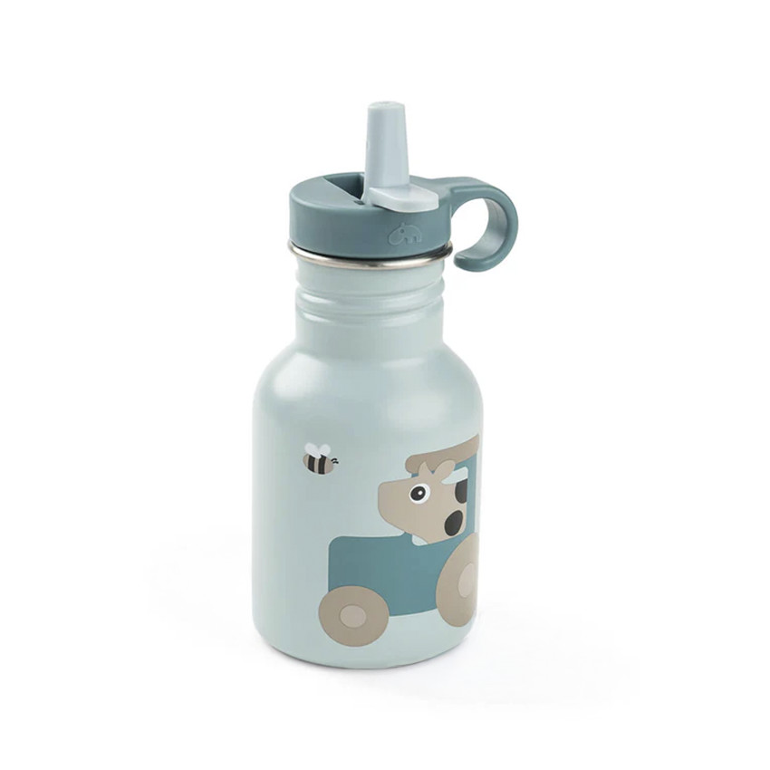 Bouteille en acier inoxydable avec paille 350 ml Tiny Farm bleu 
